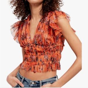 Free People Mesh Chiffon Cropped Blouse